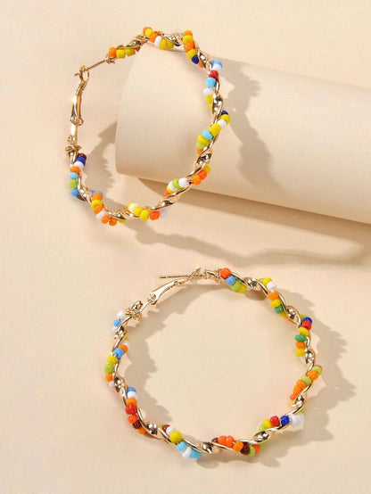 Bohemian Jewellery Seed Beads Decor Handmade Big Hoop Earrings Tribal