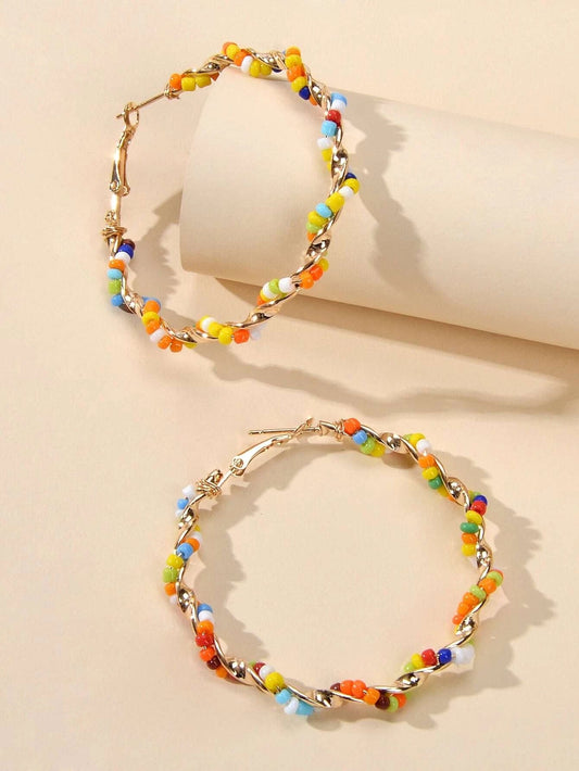 Bohemian Jewellery Seed Beads Decor Handmade Big Hoop Earrings Tribal