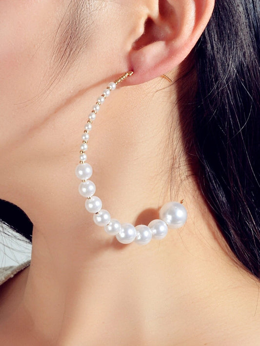 Retro Jewellery Big Pearl Statement Hoop Earrings Fashion Women
