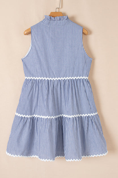 Stripe Sleeveless Contrast Ricrac Trim Mini Dress