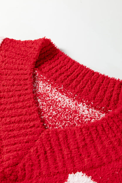 Valentine Heart V-Neck Long Sleeve Sweater
