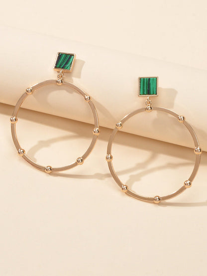 Trendy Jewellery Green Squre Decor Gold Circle Statement Dangle Party