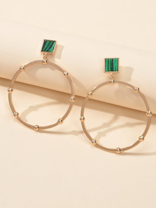 Trendy Jewellery Green Squre Decor Gold Circle Statement Dangle Party