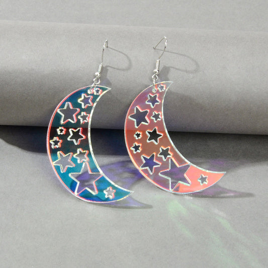 Acrylic Rainbow Colour Moon Star Hook Earrings Stunning Jewellery Gift