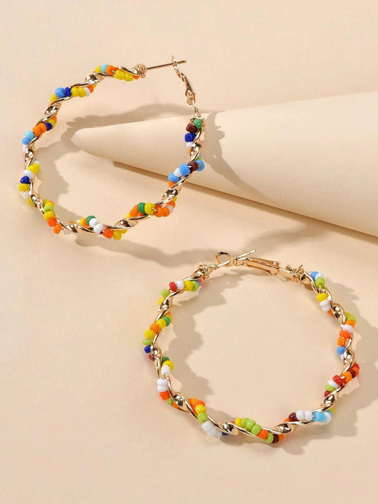 Bohemian Jewellery Seed Beads Decor Handmade Big Hoop Earrings Tribal