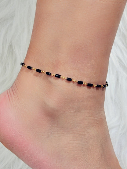 1 pc Foot Beach Jewellery Gold Chain Handmade Black Beads Anklet