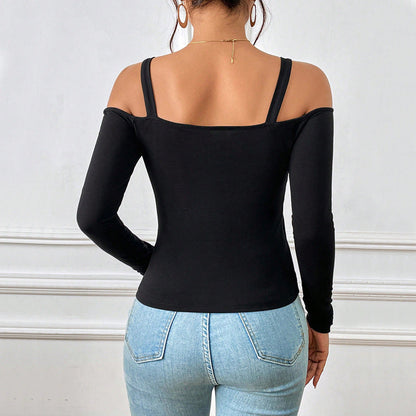 Women's Spring And Summer Fashion Simple Suspender Off-Shoulder Metal
