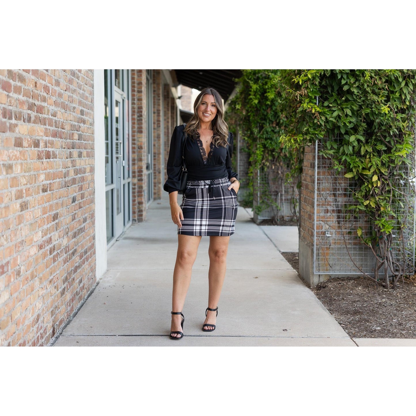 Amelia - Black And White Plaid Jogger Skirt