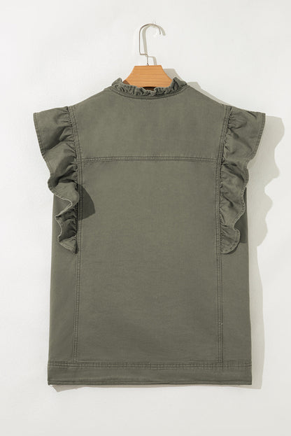 Denim Patchwork Ruffle Sleeve Jacket Vest