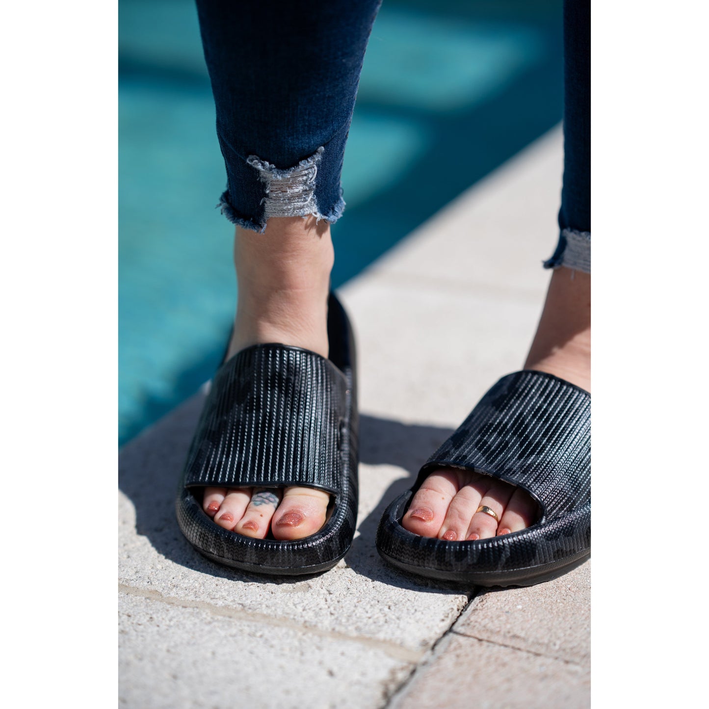 Black Leopard Slides