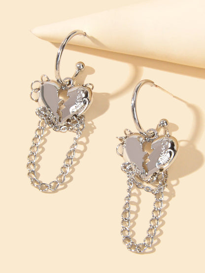 Punk Statement Silver Layered Chain Heart Charm Designer Jewellery