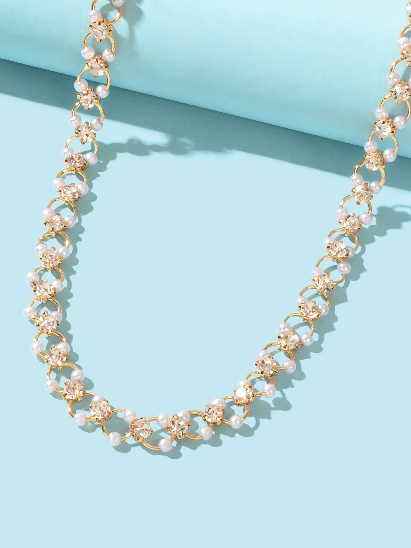 Wedding Engagement Gift Jewellery Rhinestone Pearl Decor Hollow Choker
