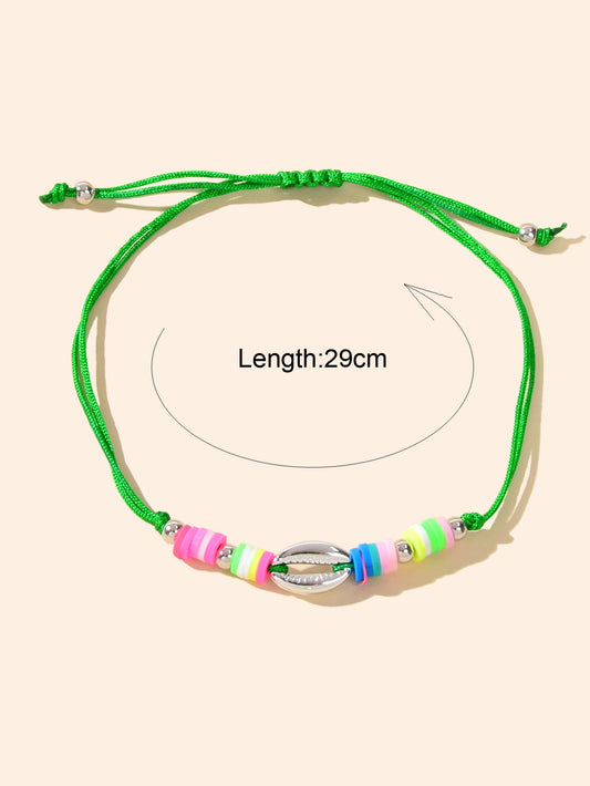 Boho Chic Candy Color Handmade Soft Beads Shell Anklet Adjustable Foot