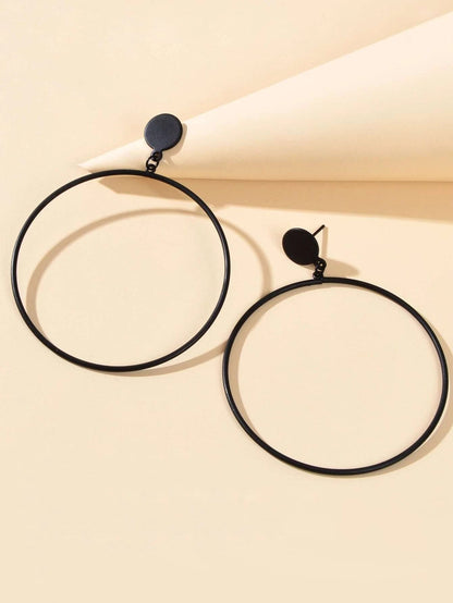 Punk Jewellery Black Minimalist Big Circle Drop Dangle Earrings
