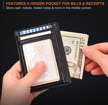 Mens Leather Slim Wallet Credit Card Holder RFID Blocking Pocket ID