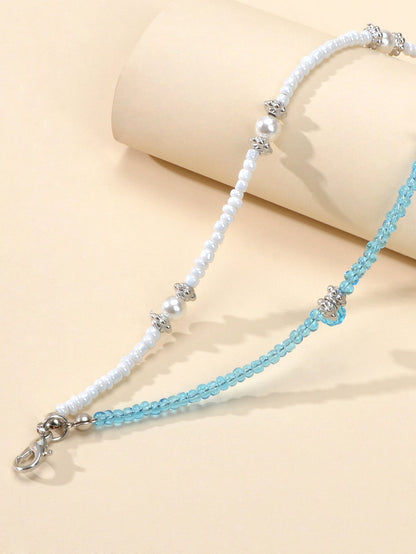 Fashion Jewellery Handmade Double layer Blue White Seed Beads Strand