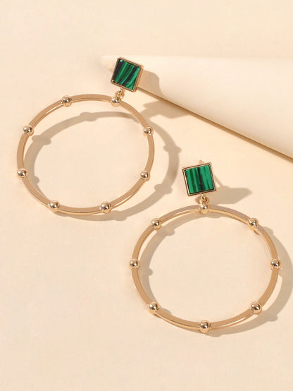 Trendy Jewellery Green Squre Decor Gold Circle Statement Dangle Party