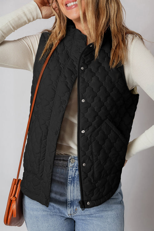 Quilted Zip-Up Snap Button Pocketed Vest