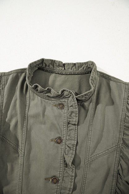 Denim Patchwork Ruffle Sleeve Jacket Vest