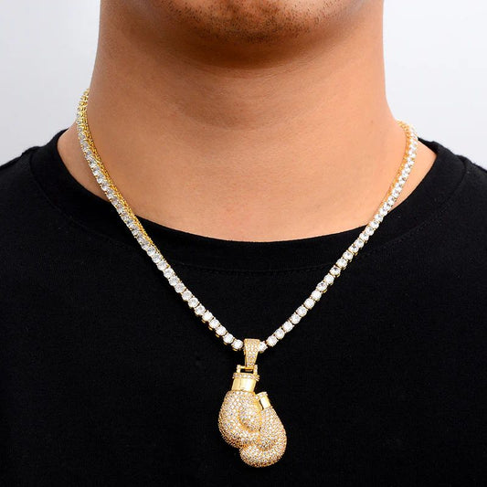 7ct Lab Diamond Boxing Gloves Pendant & Chain | IGI Certified VS | 10K