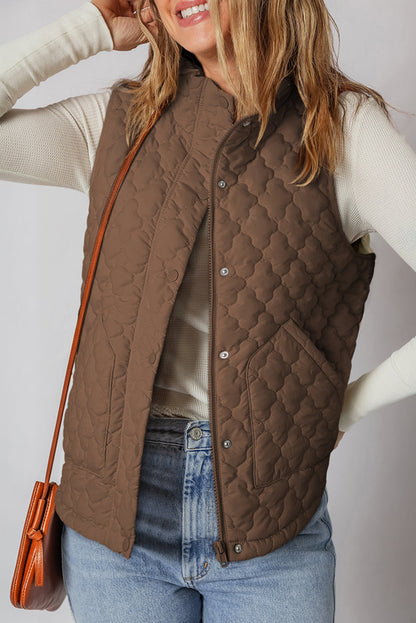 Quilted Zip-Up Snap Button Pocketed Vest