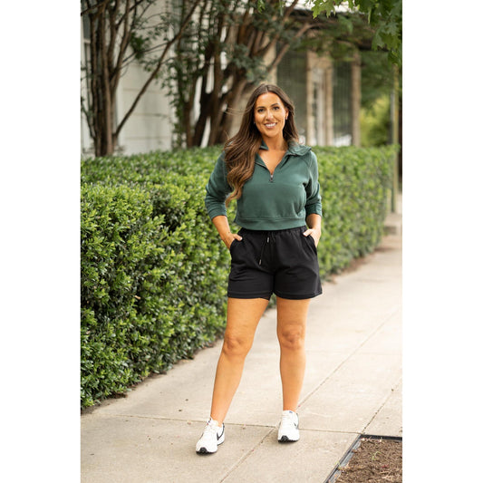 Chrissy - Black Fleece Shorts with Pockets