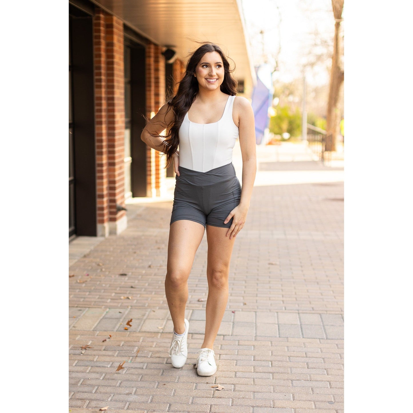 Caleigh - Charcoal Crossover Biker 5" Shorts