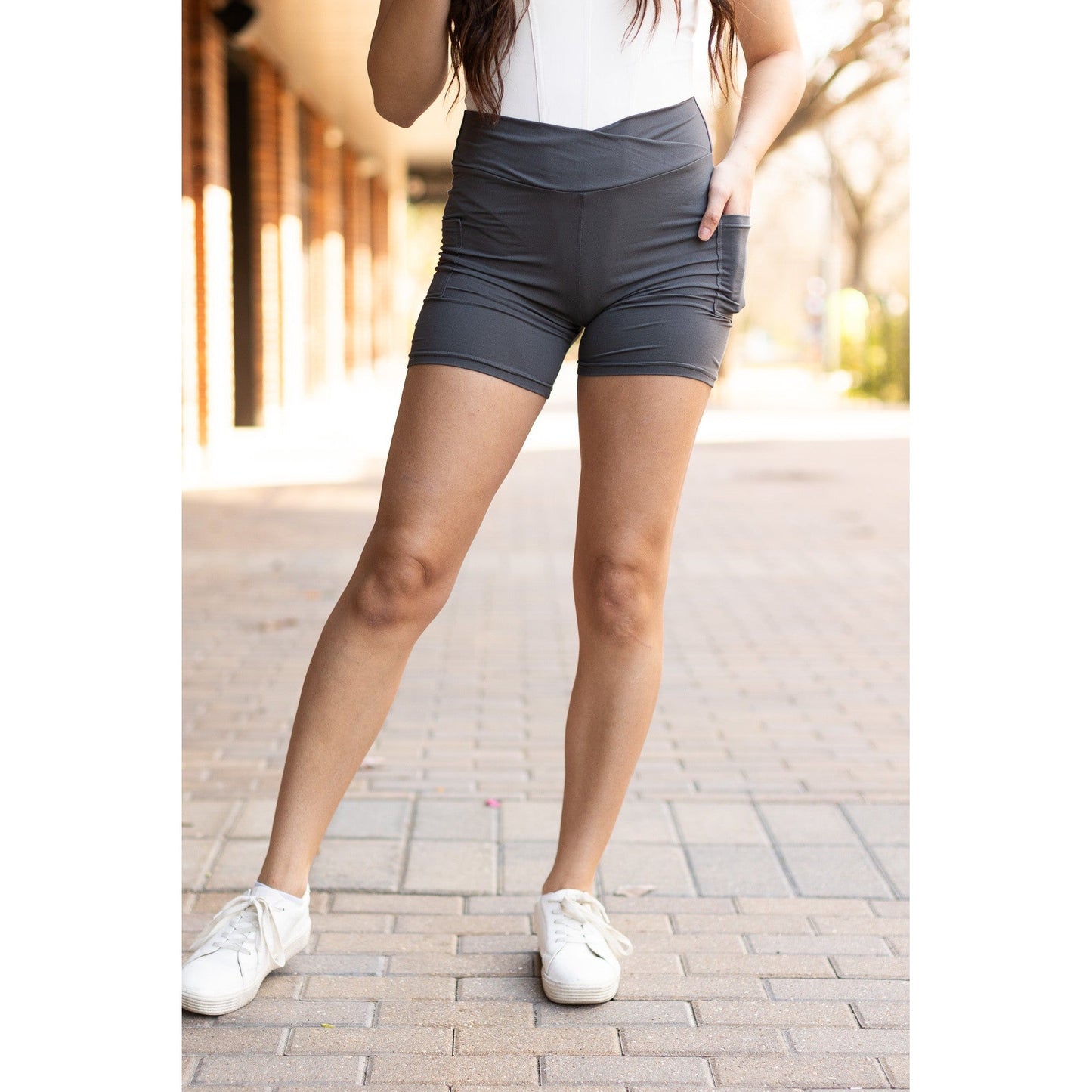 Caleigh - Charcoal Crossover Biker 5" Shorts