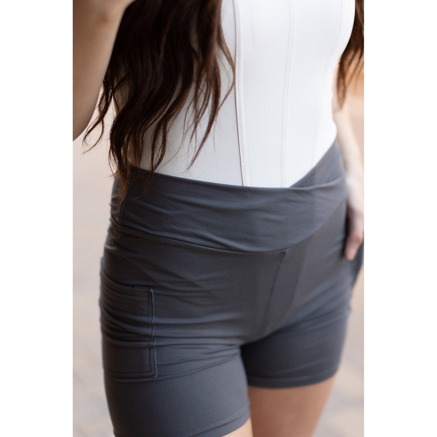 Caleigh - Charcoal Crossover Biker 5" Shorts