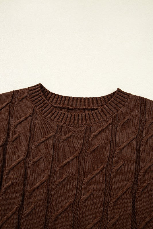 Cable Knit Textured Crew Neck Sweater Top