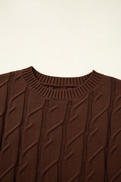 Cable Knit Textured Crew Neck Sweater Top