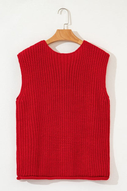 Solid Textured Buttoned Oversized Sweater Vest