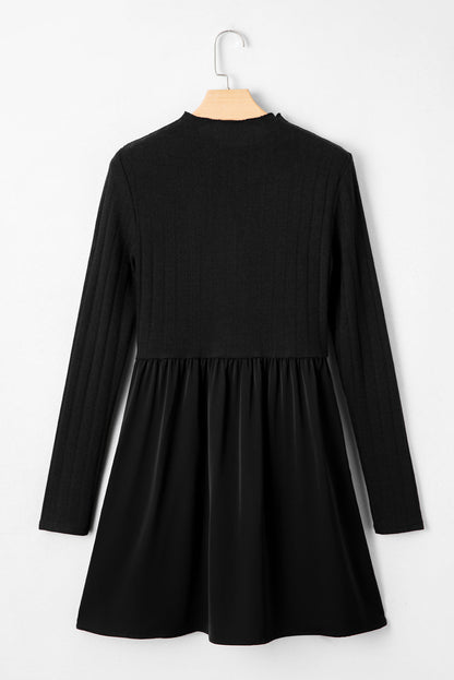 Ribbed Knit Patchwork Long Sleeve Dress
