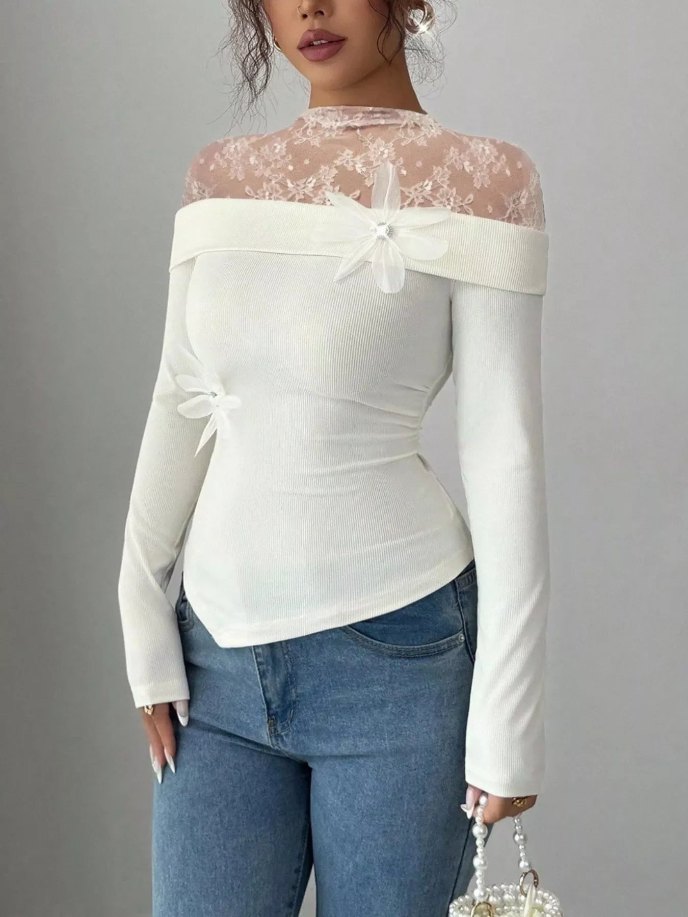 Lace Detail Long Sleeve Top