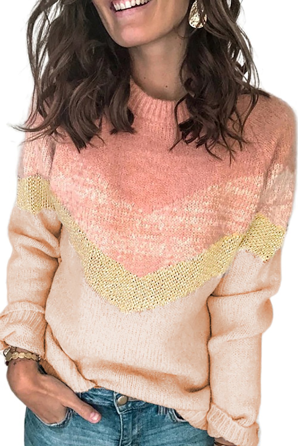 V Stripe Pattern Colorblock Sweater