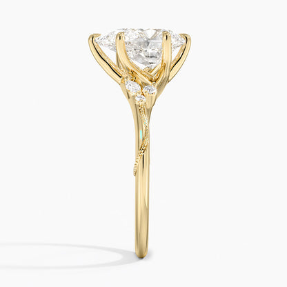 2ct Lab Diamond Ring | Pear Nature Vine | Marquise Accents | 10K White