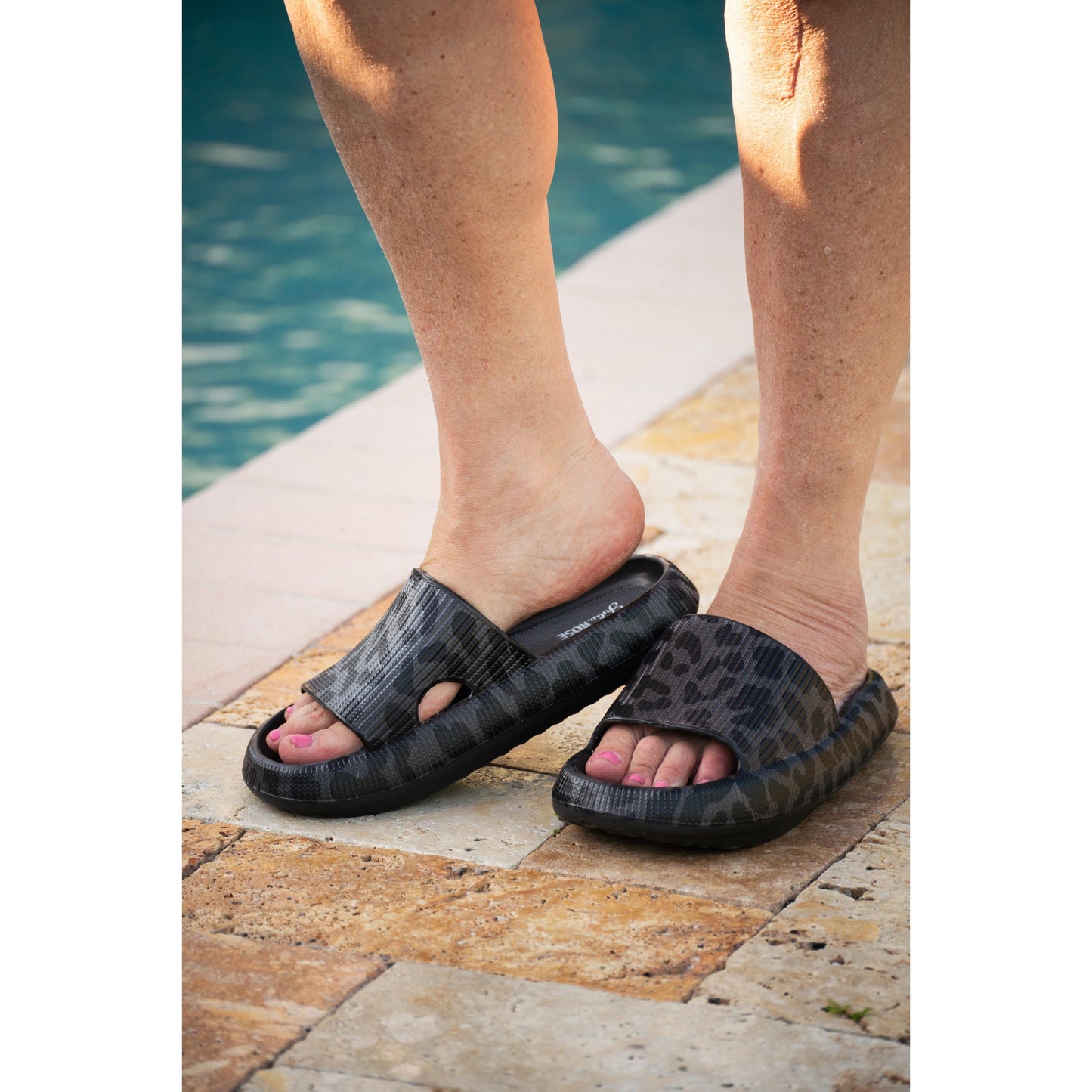Black Leopard Slides