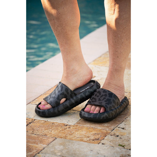 Black Leopard Slides