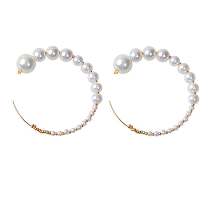 Retro Jewellery Big Pearl Statement Hoop Earrings Fashion Women