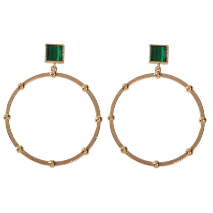 Trendy Jewellery Green Squre Decor Gold Circle Statement Dangle Party