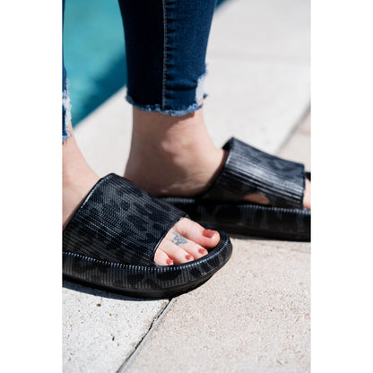 Black Leopard Slides