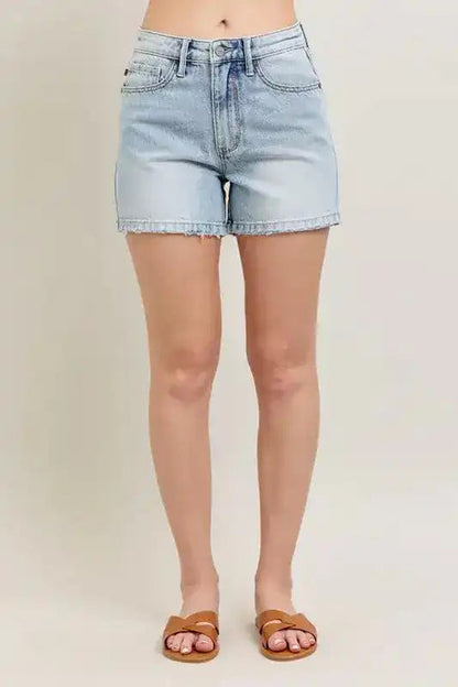 Judy Blue Frayed Hem High Rise Denim Shorts with Pockets