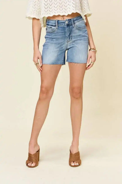 Judy Blue High Waist Raw Hem Denim Shorts 15251