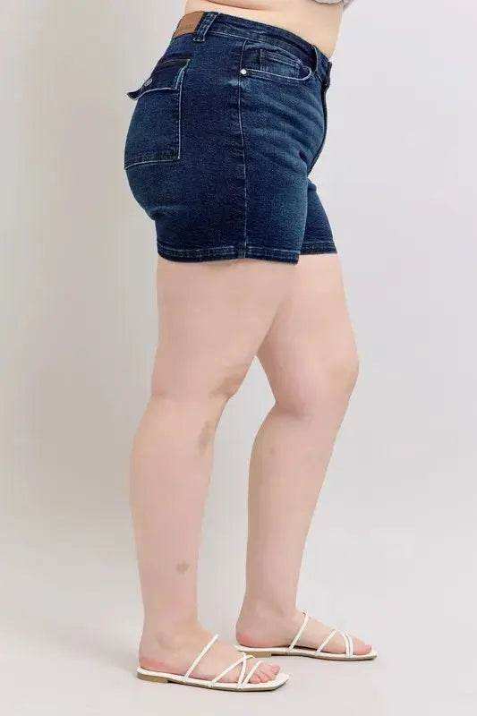 Judy Blue Plus Size High Waist Back Flap Pocket Denim Shorts 150304