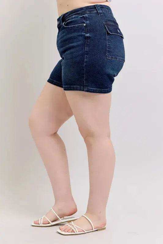 Judy Blue Plus Size High Waist Back Flap Pocket Denim Shorts 150304