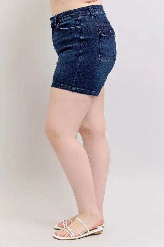 Judy Blue Plus Size High Waist Back Flap Pocket Denim Shorts 150304