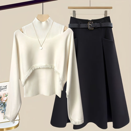 Ancient Knitted Blouse Inner Vest With Skirt Three-piece Set