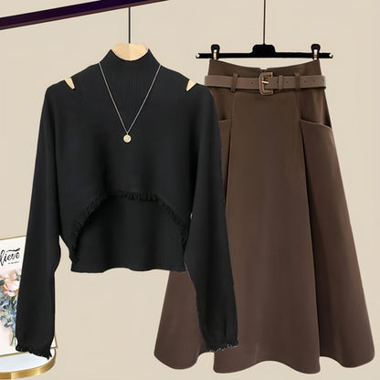 Ancient Knitted Blouse Inner Vest With Skirt Three-piece Set
