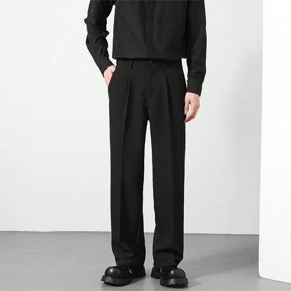 2025 Men's Loose Suit Pants Classic Straight Solid Color Drape Elastic