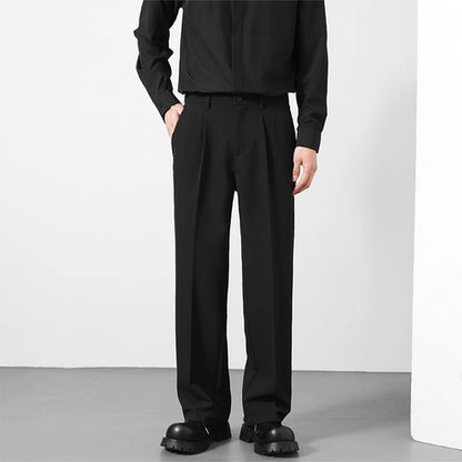 2025 Men's Loose Suit Pants Classic Straight Solid Color Drape Elastic